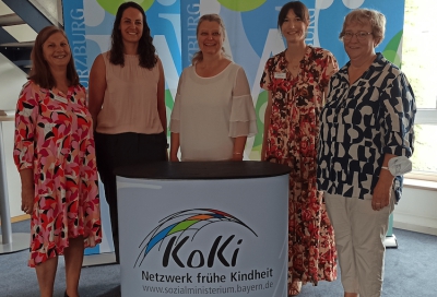 Bild (von links nach rechts): Barbara Hofmann-Grande (Koki Landratsamt), Silvia Engert (KoKi Stadt Würzburg), Barbara Schneider (Referentin), Bianca Wolf (Koki Landratsamt) und Barbara Müller (Koki Stadt Würzburg). Foto: Christiane Sumalvico